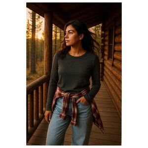 360 Cashmere Wool Ribbed Knit Sweater Leather Side Panel Long Sleeve Pullover L